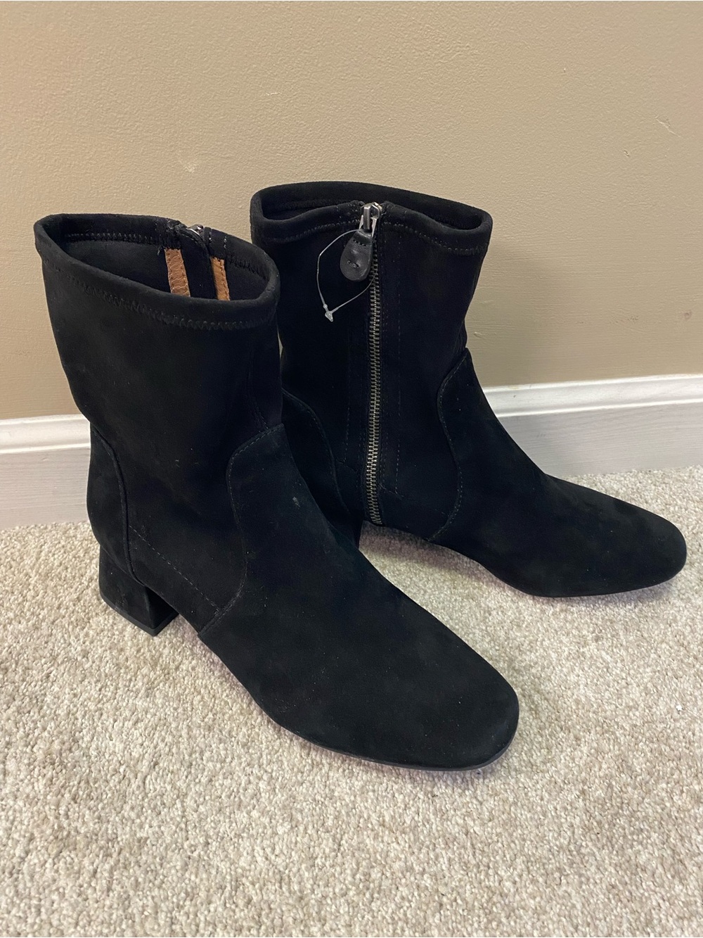 Kenneth Cole Black Suede Ankle Zip Block-Heel Boots - Picture 2 of 9